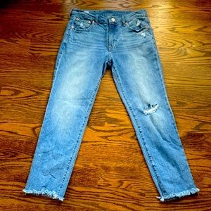 Gap girlfriend midrise medium wash distressed denim jeans